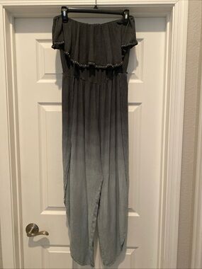XL Raya Sun Sleeveless Gray Ombré Jumpsuit 60% Cotton Super Sexy W/Slit Up Leg